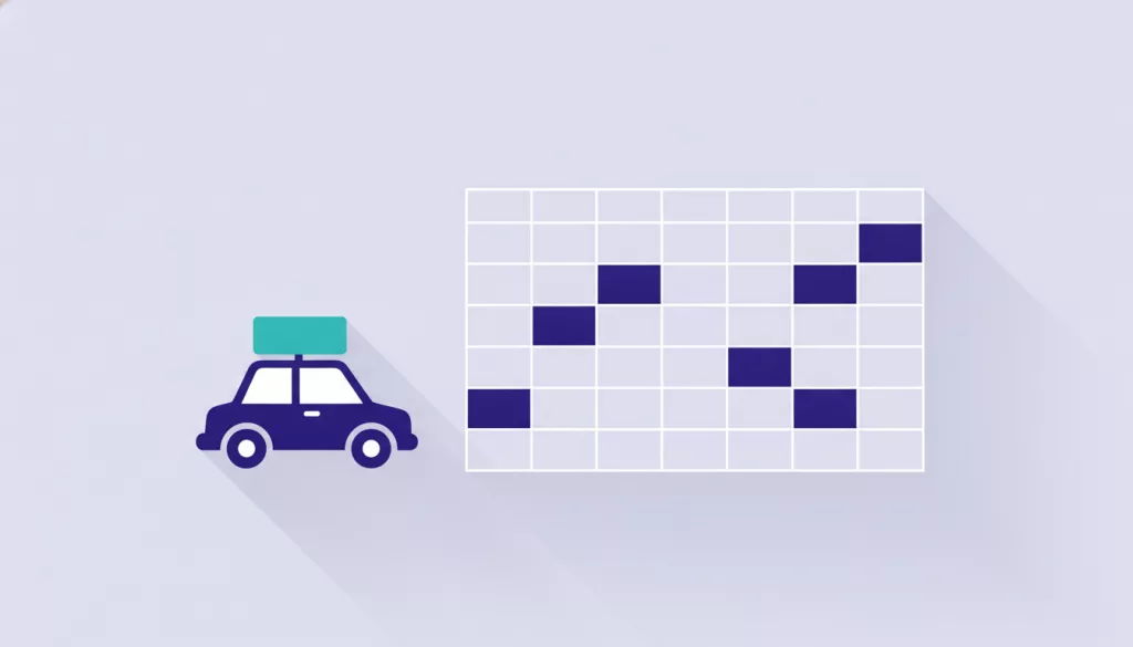 Illustration d'un véhicule d'auto-école et d'un tableau de planification