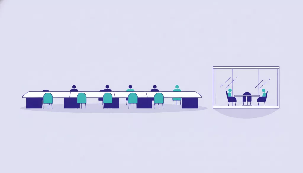 Illustration d'un espace de bureaux partagés et d'un tableau d'occupation